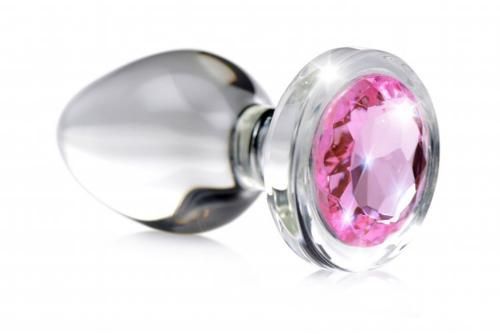 Анальна пробка зі стразом Pink Gem Glass Anal Plug With Gem скляна, Small