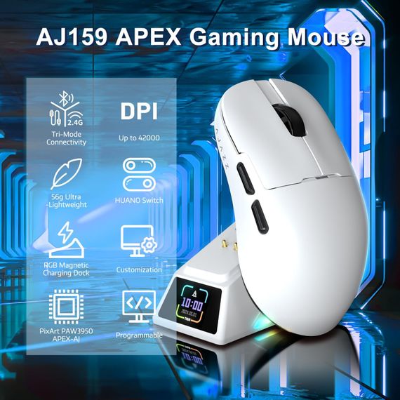 Бездротова магнітна миша Ajazz AJ159 APEX PAW3950 400 мАч RGB Біла | Зображення 5