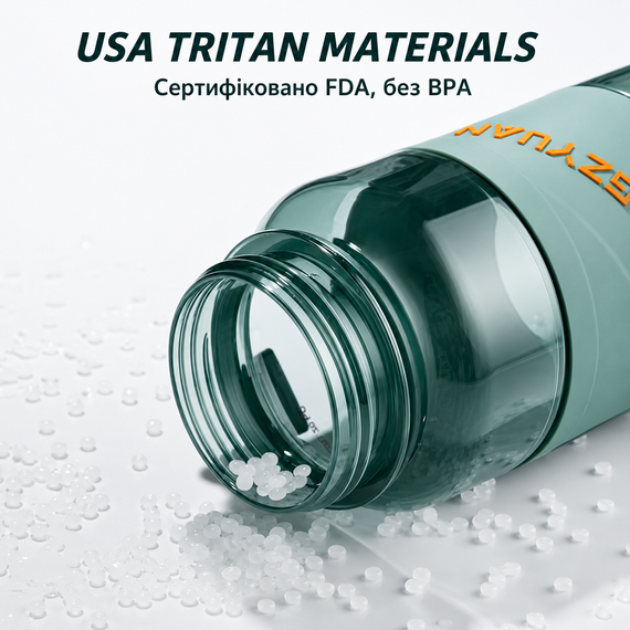 Спортивная бутылка KANGZYUAN 700 мл - Зеленая Tritan BPA-free, ударопрочная эко-бутылка с фильтром и ремешком | Зображення 4