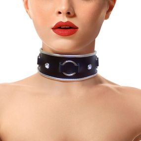Ошейник из натуральной кожи со стразами и кольцом Art of Sex - Collar Ring Sex Aura