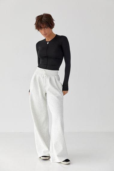 Теплі однотонні спортивні штани зі складками - світло-сірий цвет, XL (є розміри) | Зображення 2