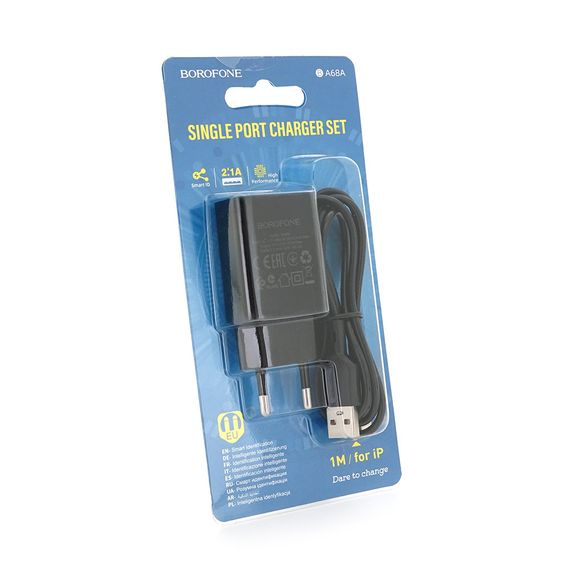 Набір BOROFONE BA68A СЗУ 1xUSB+ кабель Lighting, 2.1A, 1м, Black, Blister | Зображення 1