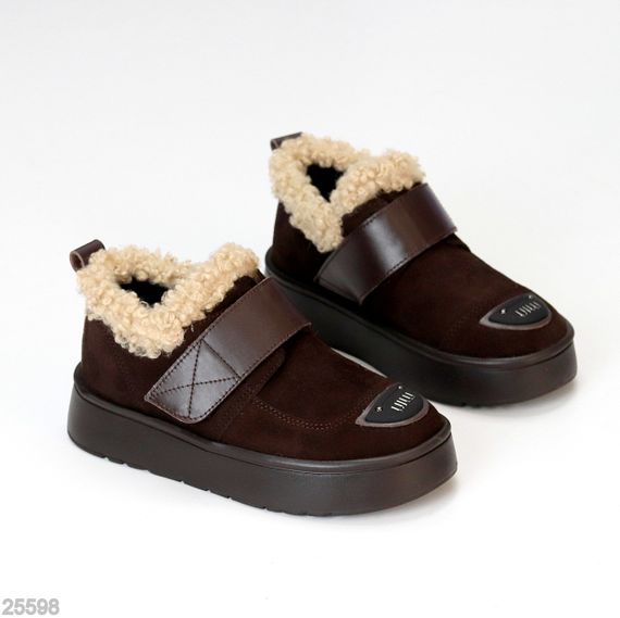 Молодіжні дизайнерські зимові автоледі натуральні з опухом колір Гіркий Шоколад 37