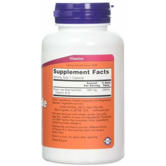 Ниацин NOW Foods Niacinamide 500 mg 100 Caps | Зображення 1
