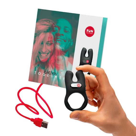 Ерекційне віброкільце з подвійною стимуляцією клітора Fun Factory NŌS black, 2 мотори sexstyle | Зображення 4