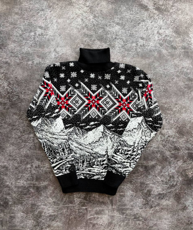 Мужской новогодний свитер с узорами PA2654 цвет черный, размер M | Зображення 1