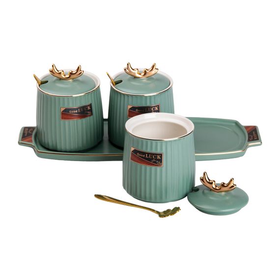 Набор банок с подставкой для сыпучих продуктов, 400 мл, зеленые HP-15-31 | Зображення 1