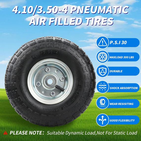 Пневматическое колесо RRQ 10" 2 шт с шиной 4.10/3.50-4 подшипником 5/8" для тележек техники генератора техники | Зображення 5