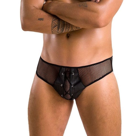 Мужские трусы со шнуровкой Passion 035 SLIP RICHARD XXL/XXXL Black, экокожа, сетка