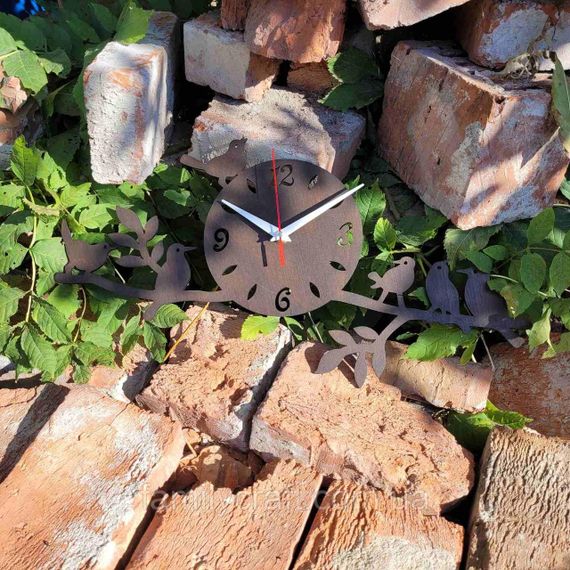 Настінний дерев'яний годинник з фанери Оригінальний годинник з пташками Декор для дому, офісу, подарунок | Зображення 6
