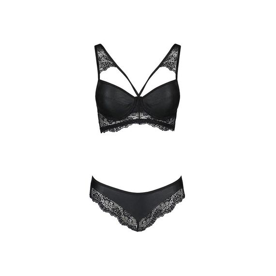 Комплект з еко-шкіри та мережива Loona Set black L/XL - Passion, бра і трусики | Зображення 4