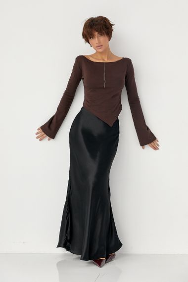 Трикотажна блуза з асиметричним низом - коричневий цвет, S (є розміри) | Зображення 2