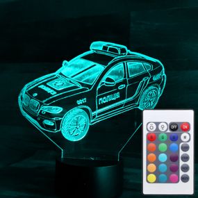 Акриловый светильник-ночник с пультом 16 цветов Машина полиции tty-n001470