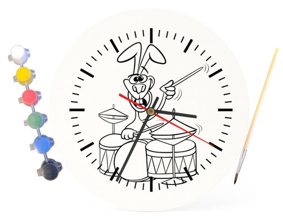 Детский набор для творчества часы раскраска Зайчик барабанщик 30 см (Г0197) | Зображення 3