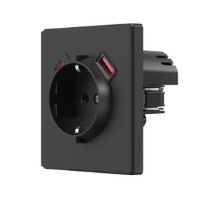 Розетка одинарна із заземленням USB-A+C 20W вугільно-чорна VIDEX NOTA (VF-NT-SK1GUC-BL)