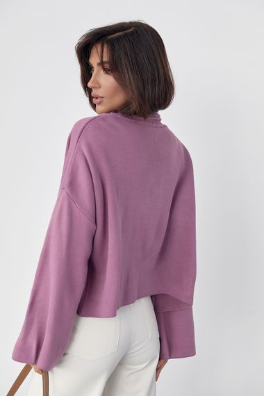 Однотонная кофта с высокой горловиной и расширенными рукавами - лавандовый цвет, S (есть размеры) | Зображення 1