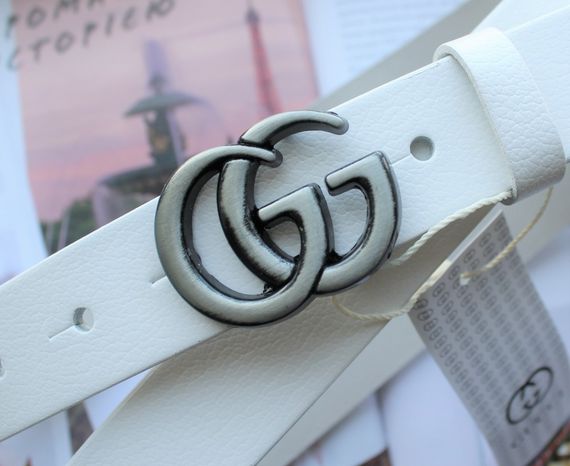 Женский узкий ремень Gucci пряжка хром белый | Зображення 1