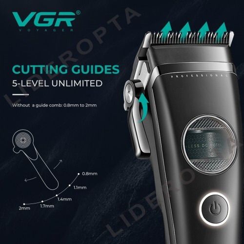 Акумуляторна машинка для стрижки VGR V-880C Black з зовнішнім роторним двигуном, лезами з нержавіючої сталі, 11 насадками та док-станцією (46234-V-880C BLACK_1846) | Зображення 1