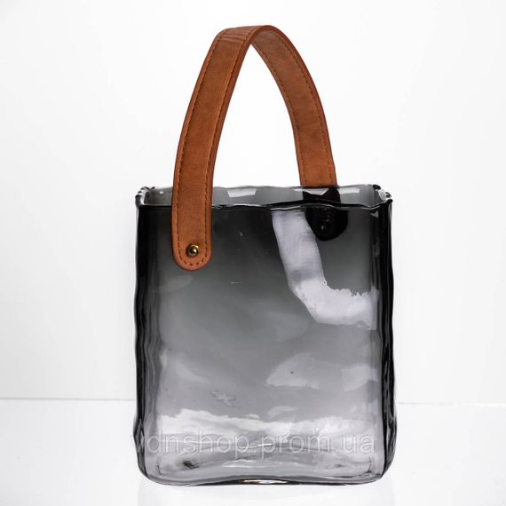 Скляна ваза сумочка з ручкою 16×8×18.5 (см) декоративна Сірий HP-19-156-2