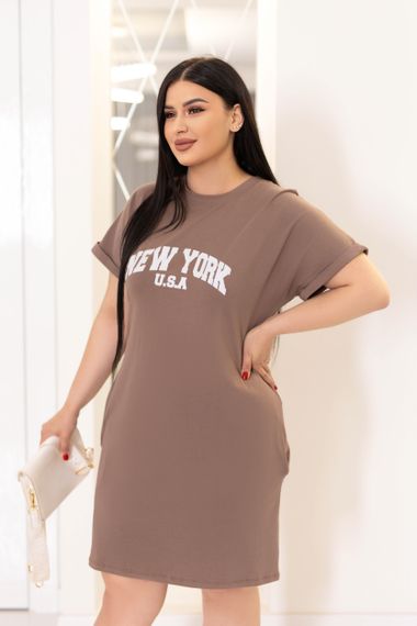 Женское летнее платье-футболка спортивное New York GF7455 цвет мокко, размер 46/48 | Зображення 1