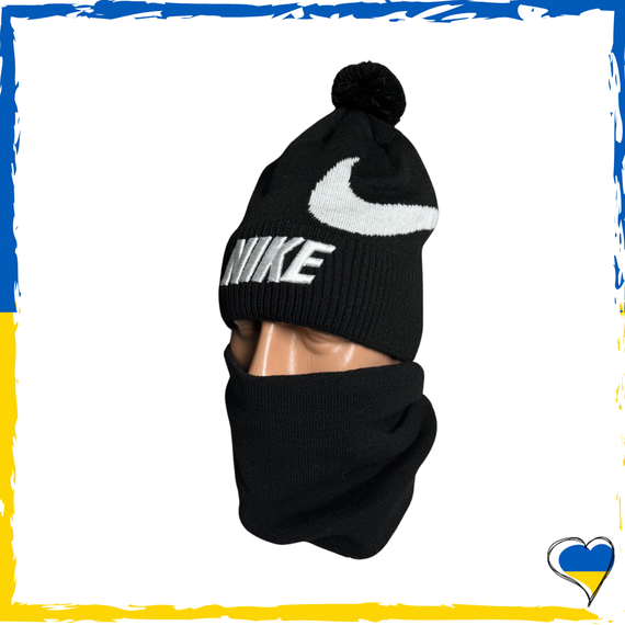 Комплект Nike чорний шапка и баф на флісі унісекс. Набір теплий. Чоловічий, жіночий, підлітковий, дитячий