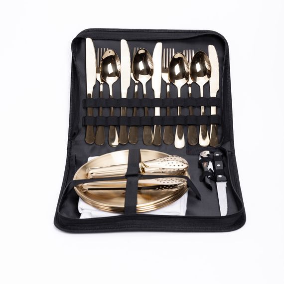 Набір посуду для пікніка на 4 особи 24 предмети Золотистий | Зображення 1