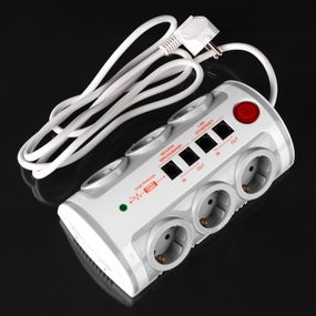 Сетевой фильтр SF-6F/2ZV 3x1.00 2USB+RJ11+RJ45+TV WH/GY