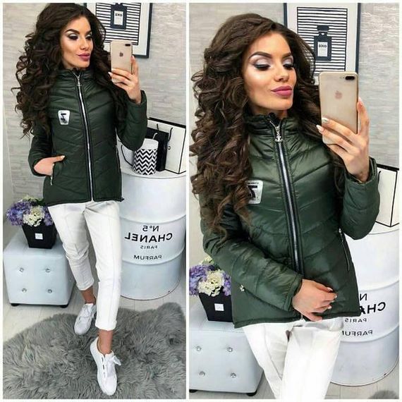 Жіноча демісезонна куртка з емблемою, арт.210/7, хакі