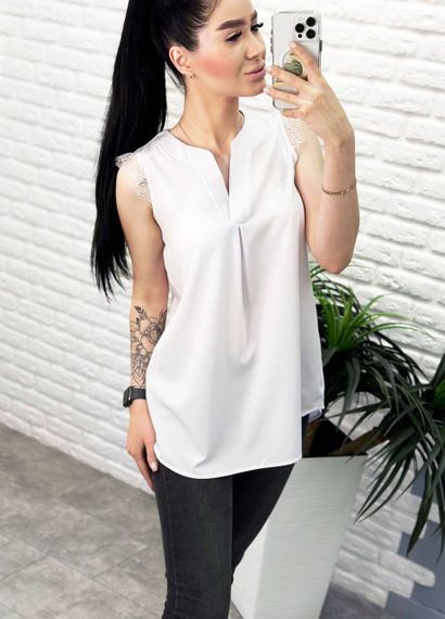 Женская легкая летняя удлиненная блуза с кружевом GF04171 цвет белый, размер 46 | Зображення 3