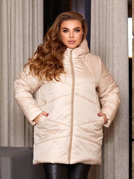 Женская теплая зимняя куртка с капюшоном NB23053 размер 54/56 цвет светло-бежевый | Зображення 5
