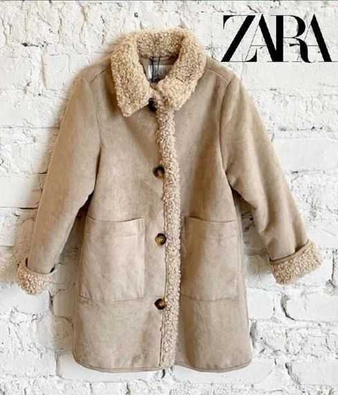 Zara пальто-дубленка под мех овчину