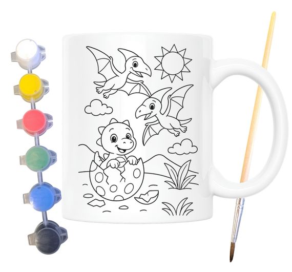 Набір для творчості кружка розмальовка Діти Динозаври 330 мл біла (КР0157)