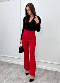 Женские классические расклешенные брюки с завышенной талией и стрелками цвет красный, размер 44 GF1693