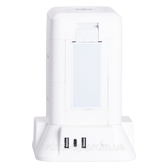 Сетевой фильтр удлинитель 2.8 м с лампой на 6 универсальных розеток с 2 USB, 1 Type-C, беспроводная зарядка HP-5-1 | Зображення 1