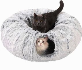 Лежанка Домик для Котов 3в1 Раскладная Игрушка Туннель со Съемной Подушкой Мягкая 84 см Серая