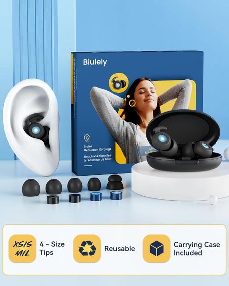 Беруші Biulely силіконові багаторазові 28/34дБ для сну, подорожей, концертів, роботи, шумозахист, кейс | Зображення 4