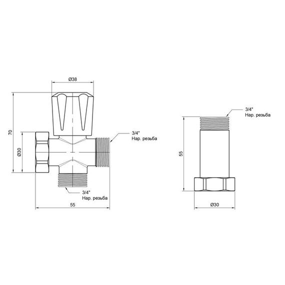 Кран кульовий Thermo Alliance Standart приладовий з подовжувачем 3/4"НВ SD183W20 | Зображення 1
