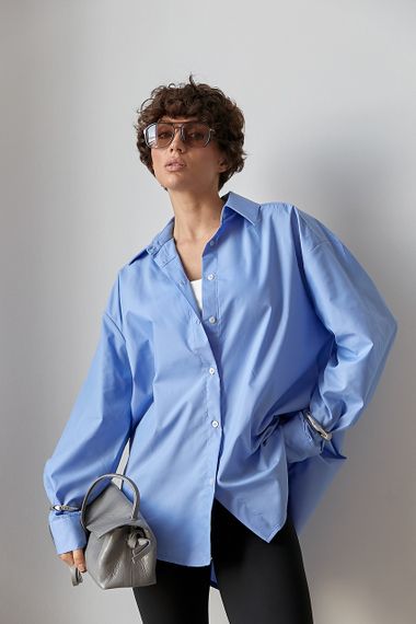 Однотонна класична сорочка з напівкруглим низом - блакитний цвет, M (є розміри) | Зображення 4