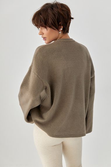 В'язана однотонна кофта з широкими рукавами - кавовий цвет, ONE SIZE (є розміри) | Зображення 1