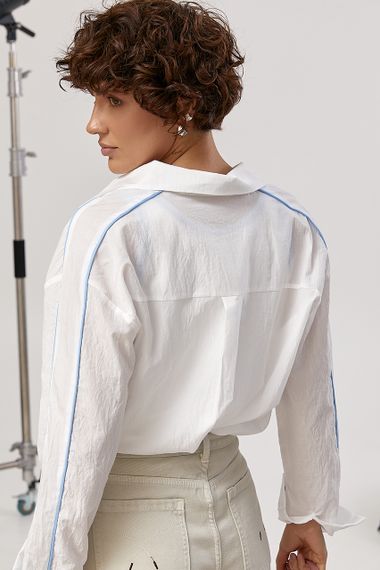 Класична сорочка з контрастними вставками в комплекті з майкою - молочний цвет, ONE SIZE (є розміри) | Зображення 1