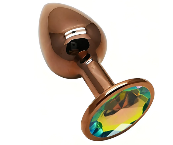 Анальная пробка с кристаллом EGZO - Dark Gold Round Plug Rainbow, size S Sex Aura | Зображення 1