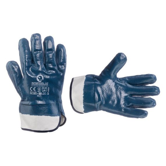 Рукавиця маслостійка на основі трикотажу, вкрита нітрилом, твердий манжет 10.5" (ящик 120 пар) INTERTOOL