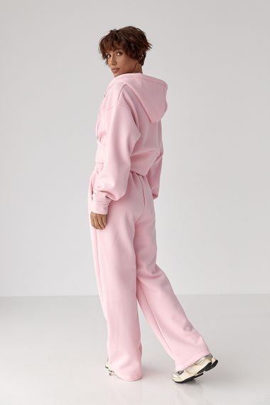 Теплий спортивний костюм з коротким худі та широкими штанами - рожевий цвет, L (є розміри) | Зображення 1