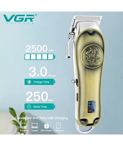 Машинка для стрижки волосся VGR V-658 Salon series акумуляторна бездротова Bronze | Зображення 4