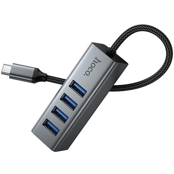 Перехідник HUB Hoco HB1C 4in1 (Type-C to 4xUSB 3.0) (0.2m) Metal gray | Зображення 3