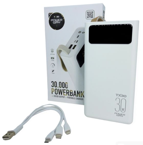 Power Bank 30000 mAh 2А реальна ємність Tx30 зарядка зовнішній акумулятор павербанк сертифікований | Зображення 1