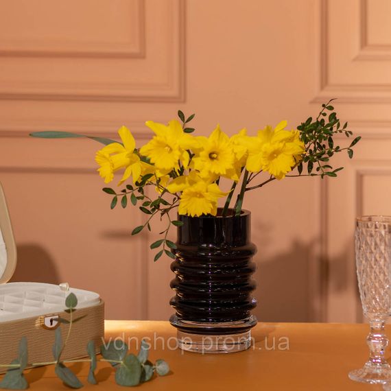 Ваза стеклянная декоративная 18 см в скандинавском стиле для цветов и интерьера 900 мл Черная HP-10-22 | Зображення 2