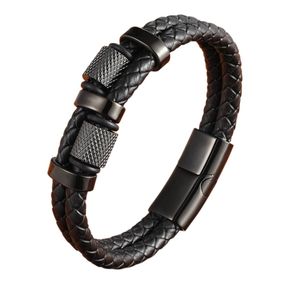 Мужской кожаный браслет Primo Dual Coral 210 с магнитной застежкой - Black