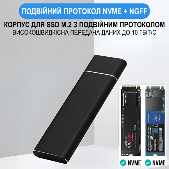 Внешний карман для дисков M.2 SSD NVMe и NGFF SATA 2280/2230/2242/2260 Addap EHDC-03, внешний кейс USB-A - Type-C, 10 Гбит/с | Зображення 2