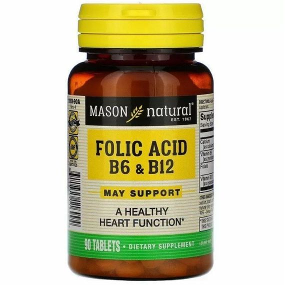 Фолієва кислота Mason Natural Folic Acid B6 & B12 90 Tabs